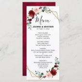 Burgundy Blush Floral Modern Geometric Wedding Menu (Voorkant / Achterkant)