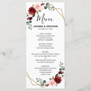 Burgundy Blush Floral Modern Geometric Wedding Menu