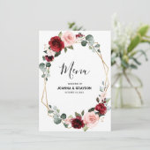 Burgundy Blush Floral Modern Geometric Wedding Menu (Staand voorkant)