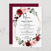 Burgundy Blush Floral Modern Geometric Wedding Menu (Voorkant / Achterkant)