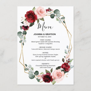 Burgundy Blush Floral Modern Geometric Wedding Menu