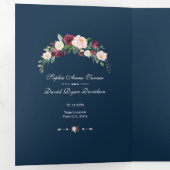Burgundy Blush Floral Navy Blue Photo Weddenschap Drieluik Programma (Binnenzijde eerst)