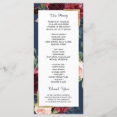 Burgundy Blush Floral Navy Blue Wedding Program Programma (Achterkant)