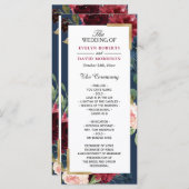 Burgundy Blush Floral Navy Blue Wedding Program Programma (Voorkant / Achterkant)