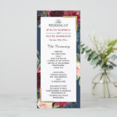 Burgundy Blush Floral Navy Blue Wedding Program Programma (Staand voorkant)
