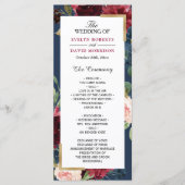 Burgundy Blush Floral Navy Blue Wedding Program Programma (Voorkant)