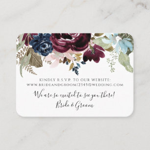Burgundy Blush Floral Navy Elegant Foliage Weddens Visitekaartje
