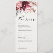 Burgundy Blush Floral Pampas Grass Mariage Menu (Devant)
