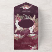 Burgundy Blush Floral Pampas Grass Wedding All In One Uitnodiging (Buitenkant)