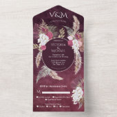 Burgundy Blush Floral Pampas Grass Wedding All In One Uitnodiging (Binnen)