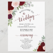 Burgundy Blush Floral Programme de mariage télécha (Devant)