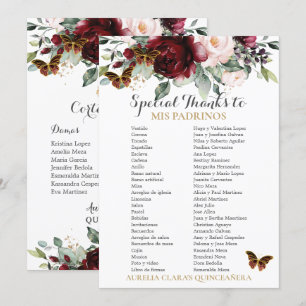 Burgundy Blush Floral QUINCEAÑERA Padrinos Kaart
