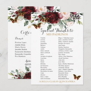 Burgundy Blush Floral QUINCEAÑERA Padrinos Kaart