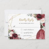 Burgundy Blush Floral Quinceañera Princess Réponse (Devant)