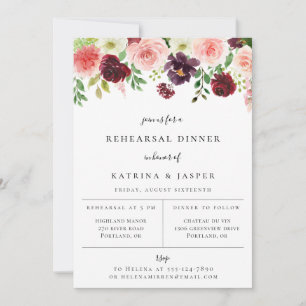 Burgundy Blush Floral repesal Dinner Invitation Aankondiging