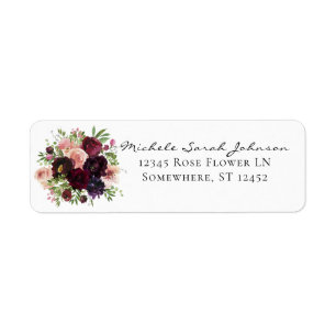 Burgundy & Blush Floral Return Address Etiket