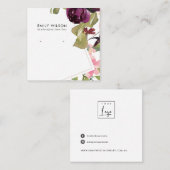 BURGUNDY BLUSH FLORAL STUD EARRING DISPLAY CARD VIERKANTE VISITEKAARTJE (Voorkant / Achterkant)