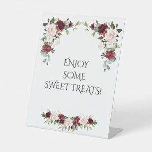 Burgundy Blush Floral Sweet Treding Sign Reclamebord Met Voetstuk