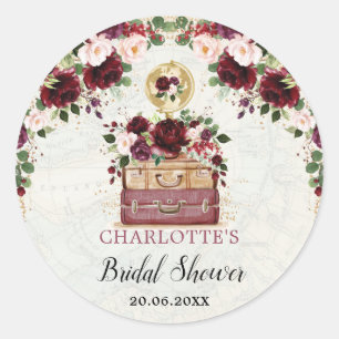 Burgundy Blush Floral Travel Vrijgezellenfeest Fav Ronde Sticker