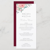 Burgundy Blush Floral Waterverf Wedding Menu (Voorkant / Achterkant)