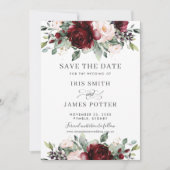 Burgundy Blush Floral Wedding Enregistrer la carte (Devant)