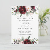 Burgundy Blush Floral Wedding Enregistrer la carte (Debout devant)