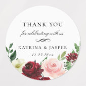 Burgundy Blush Floral Wedding Favor Labels (Design 1)