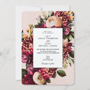 Burgundy & Blush Floral Wedding Kaart