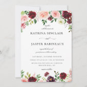 Burgundy Blush Floral Wedding Kaart (Voorkant)