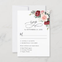 Burgundy Blush Floral Wedding Meal Options
