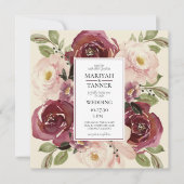 Burgundy Blush Floral Wedding Square Kaart (Voorkant)