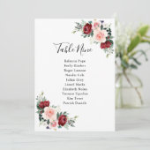 Burgundy Blush Floral Wedding Table Kaarten (Staand voorkant)