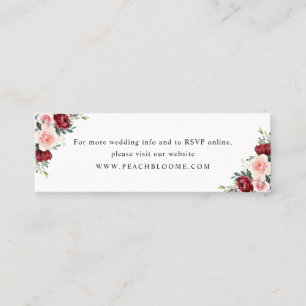 Burgundy Blush Floral Wedding Website Info Cards Mini Visitekaartje