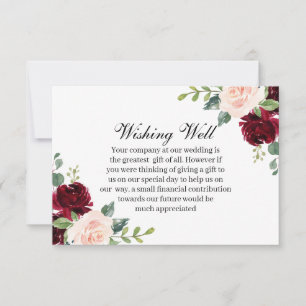 Burgundy Blush Floral Wedding Well Wishing Well Notitiekaartje