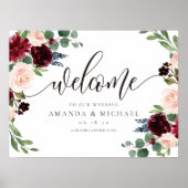 Burgundy Blush Floral Welcome Weddenschap Poster (Voorkant)