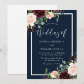 Burgundy & Blush Flowers Blush Wedding Kaart (Voorkant / Achterkant)