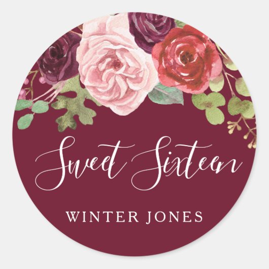 Burgundy Blush Flowers Sweet 16 Stickers Partie (Devant)