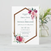 Burgundy & Blush Geometric Gold Boho Invitation Kaart (Staand voorkant)