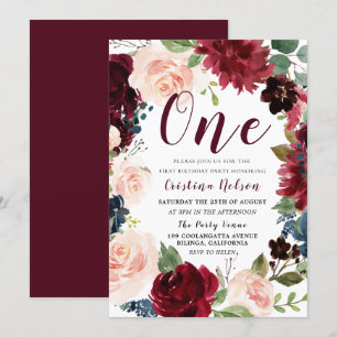 Burgundy & Blush Girls of Boys 1e verjaardag Kaart