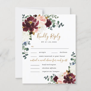 Burgundy Blush Gold 3 Maal Choice Weddenschap RSVP Kaartje