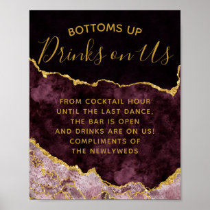 Burgundy Blush Gold Foil Agate Open Bar Teken Poster