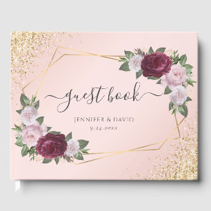 Burgundy Blush Gold Mariage géométrique Livre d'hô