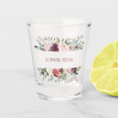 Burgundy Blush Ivoor Bloemen Frame Monogram Shot Glas (Voorkant)