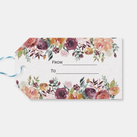 Burgundy Blush Ivory Floral Borders Weddenschap Cadeaulabel (Achterkant Horizontaal)