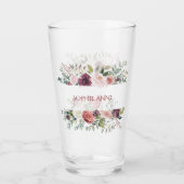 Burgundy Blush Ivory Flowers Lijst Monogram Glas (Achterkant)