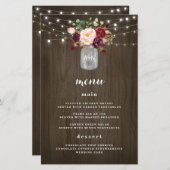 Burgundy Blush Mason Jar Rustique Mariage Cartes d (Devant / Derrière)