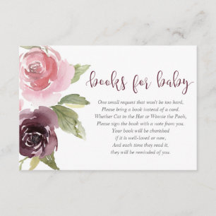 Burgundy blush meisje babyshower boek verzoek informatiekaartje