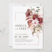Burgundy & Blush Modern Floral Save The Date (Voorkant)