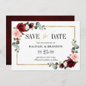 Burgundy Blush Modern Geometric Save the Date (Voorkant / Achterkant)