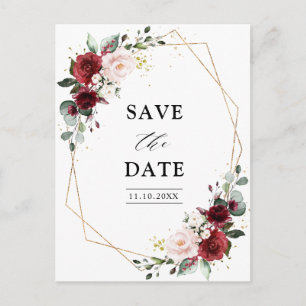 Burgundy Blush Modern Geometric Save the Date Briefkaart